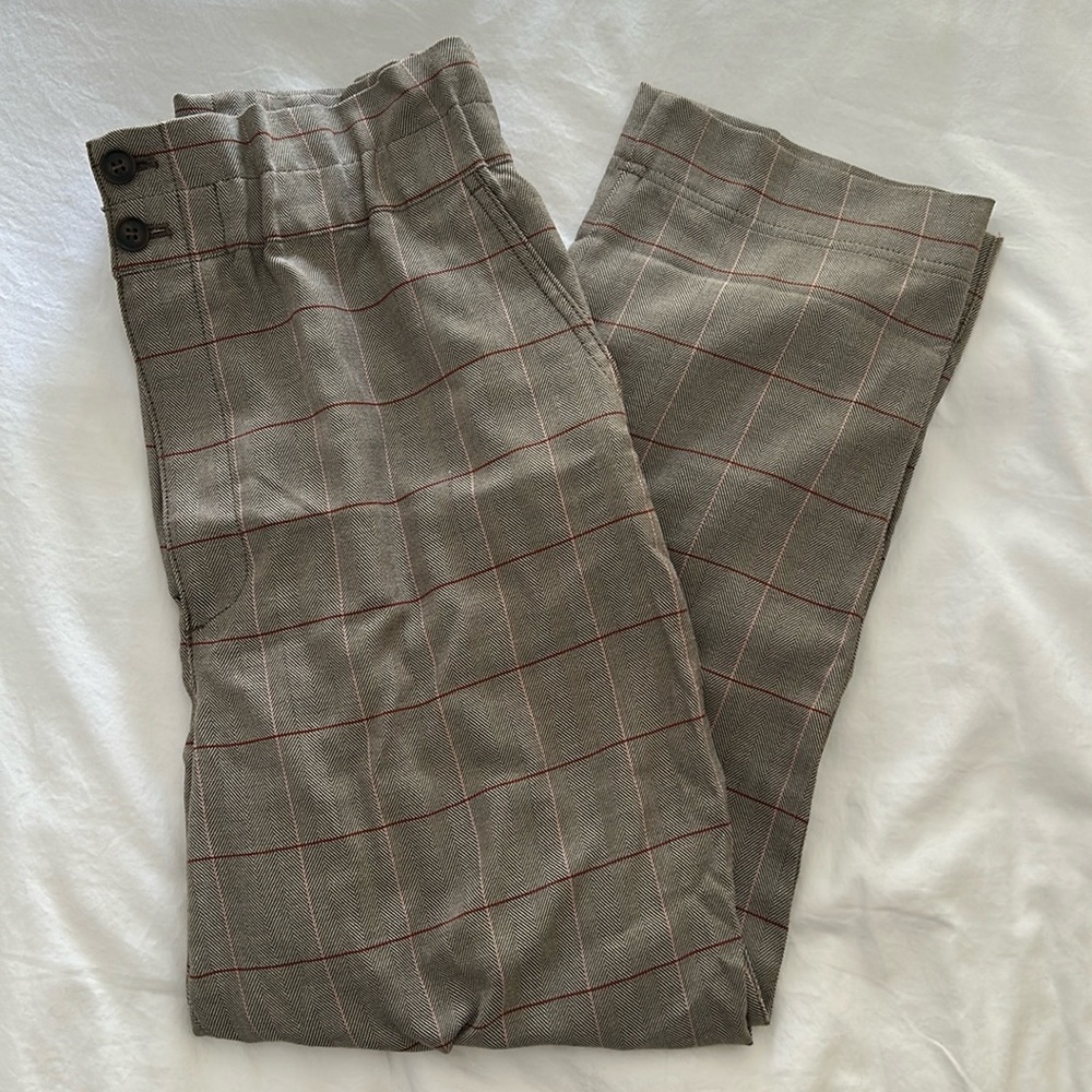 Madewell Taupe Plaid Trousers with Red Windowpane